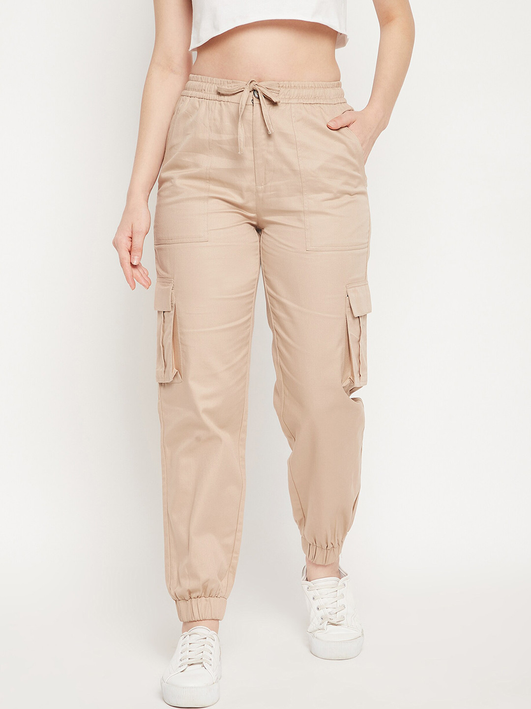 

Madame Women Beige Cotton Joggers Trousers