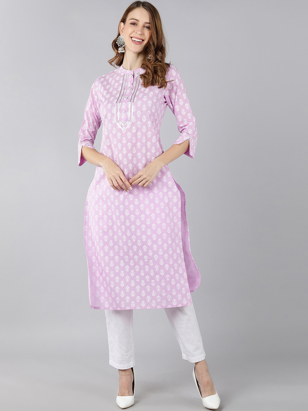 

Kipek Women Purple Ethnic Motifs Printed Keyhole Neck Kurta