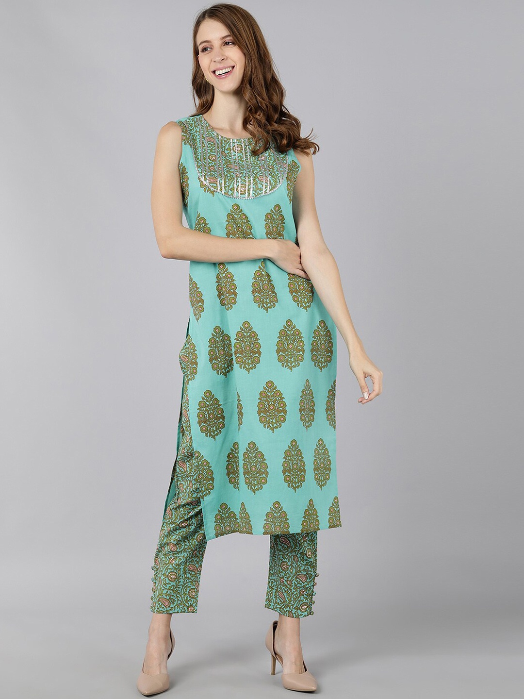 

kipek Women Multicoloured Ethnic Motifs Printed Kurta with Trousers, Multi