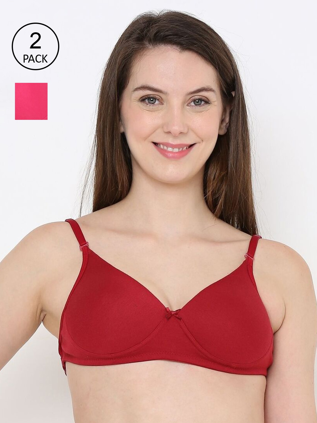 

Berrys Intimatess Maroon & Pink Set of 2 Solid Lightly Padded Cotton Blend Bra