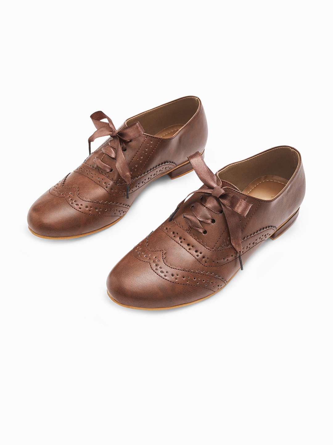 

The Label Life Women Brown Perforations Leather Walnut Ribbon Oxfords