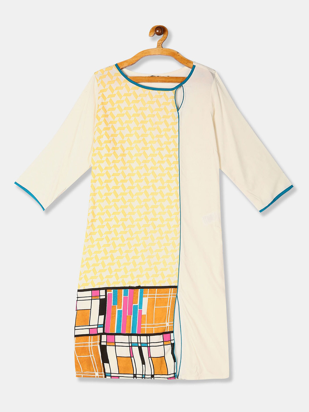 

Karigari Women White Geometric Thread Work Kurta