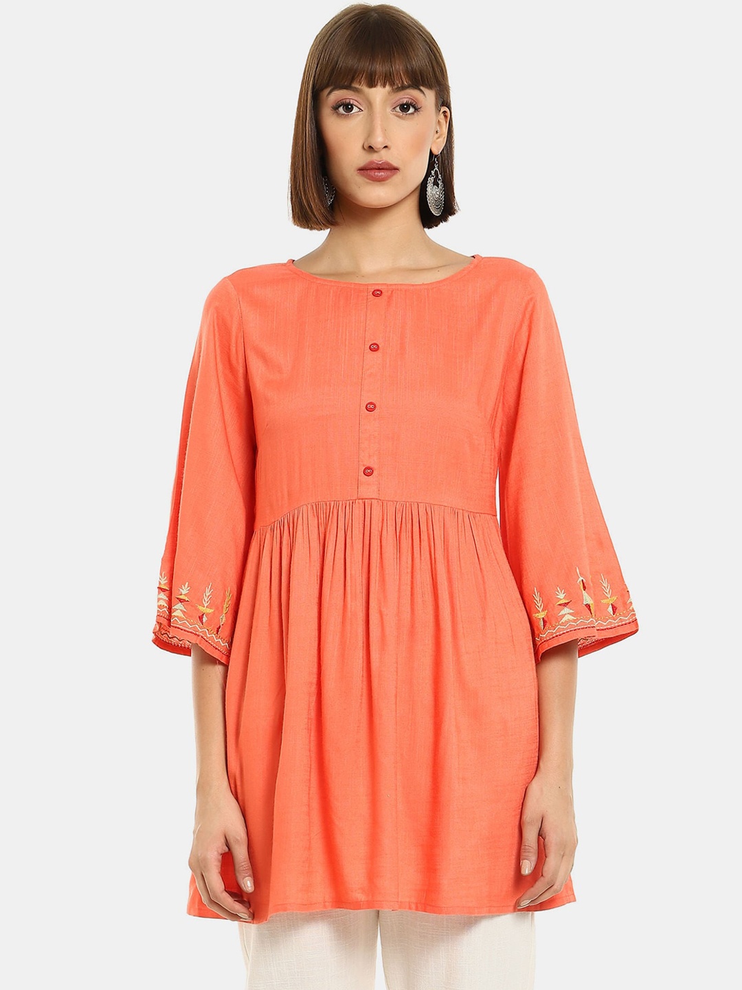 

Karigari Women Coral Flared Sleeves A-Line Kurta