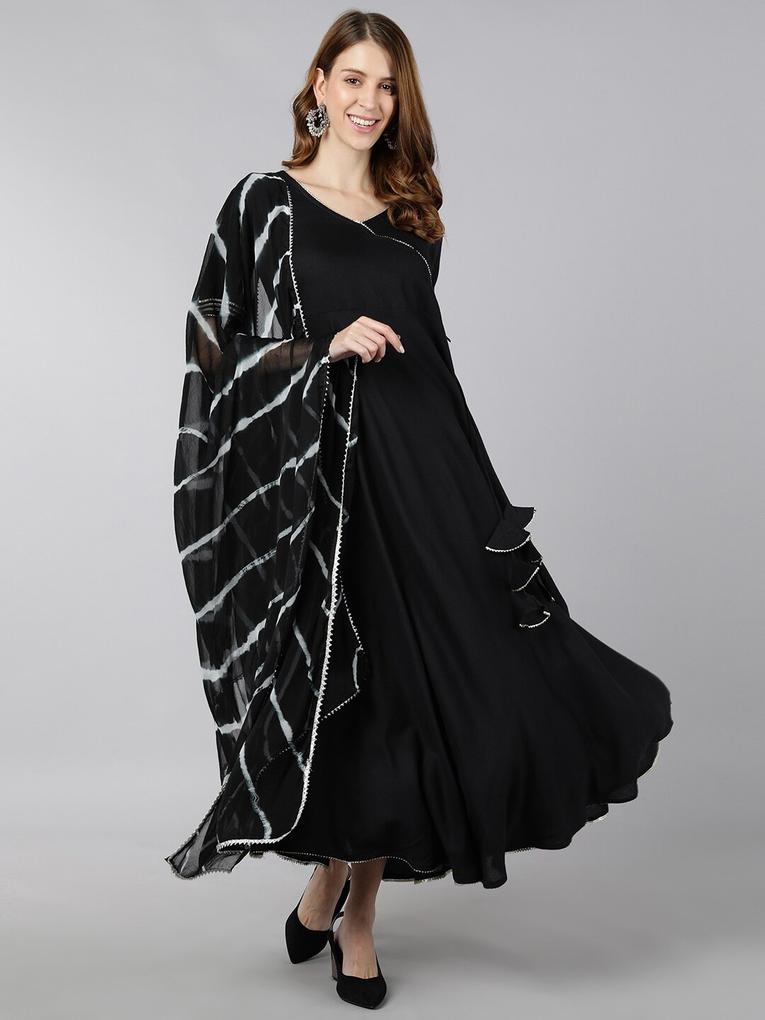 

kipek Women Black Angrakha Kurta with Palazzos & With Dupatta