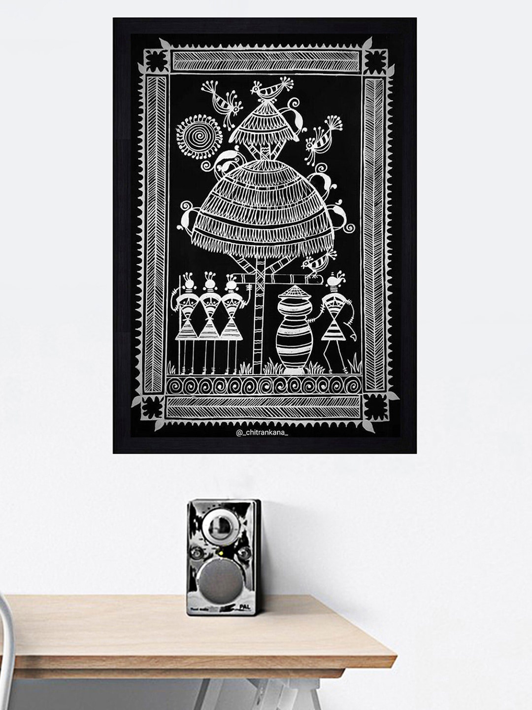 

Gallery99 Black Hand Painted Madhubani Art Texture Wall Painting