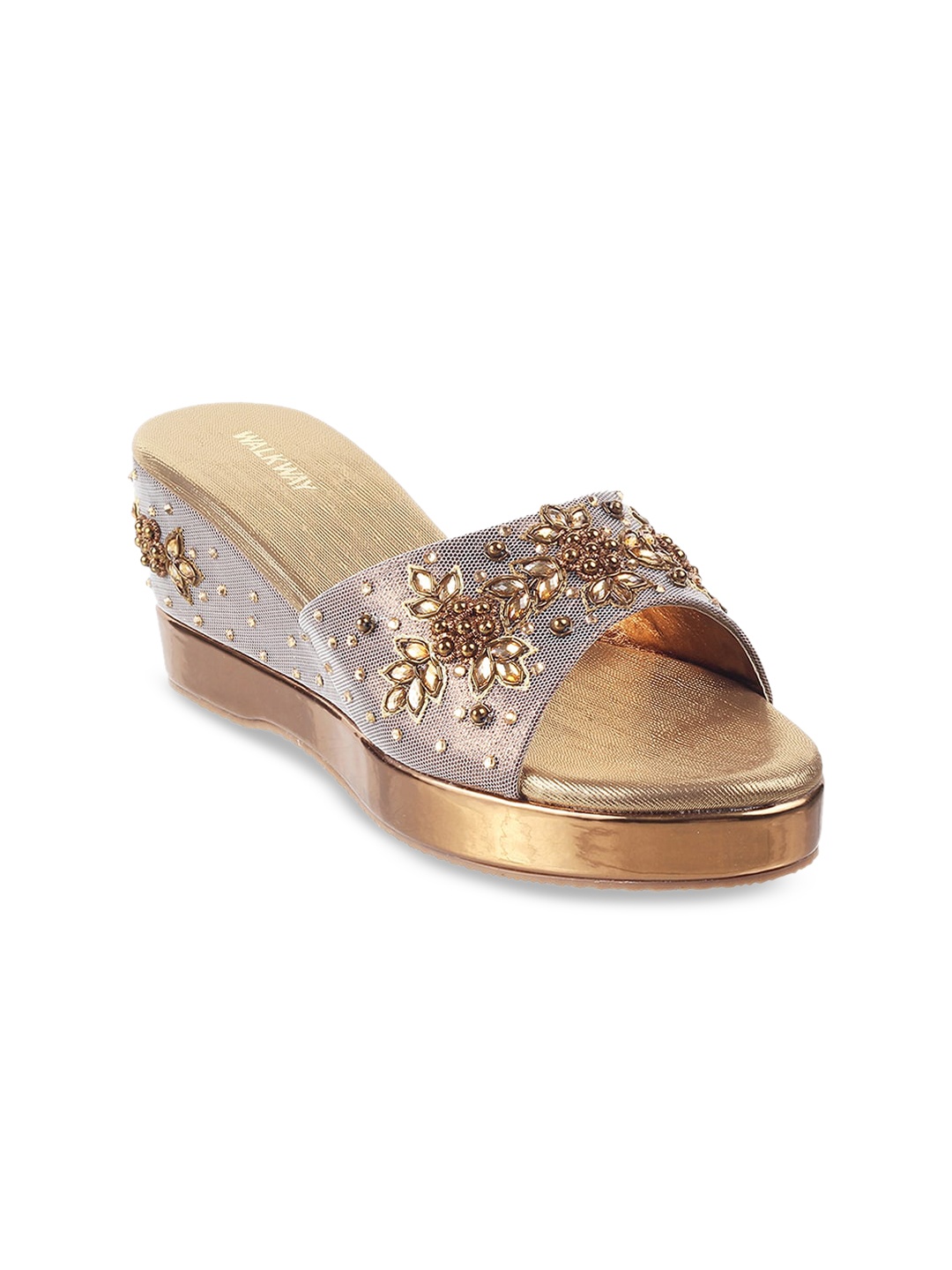 

WALKWAY by Metro Bronze-Toned Embellished Wedge Sandals