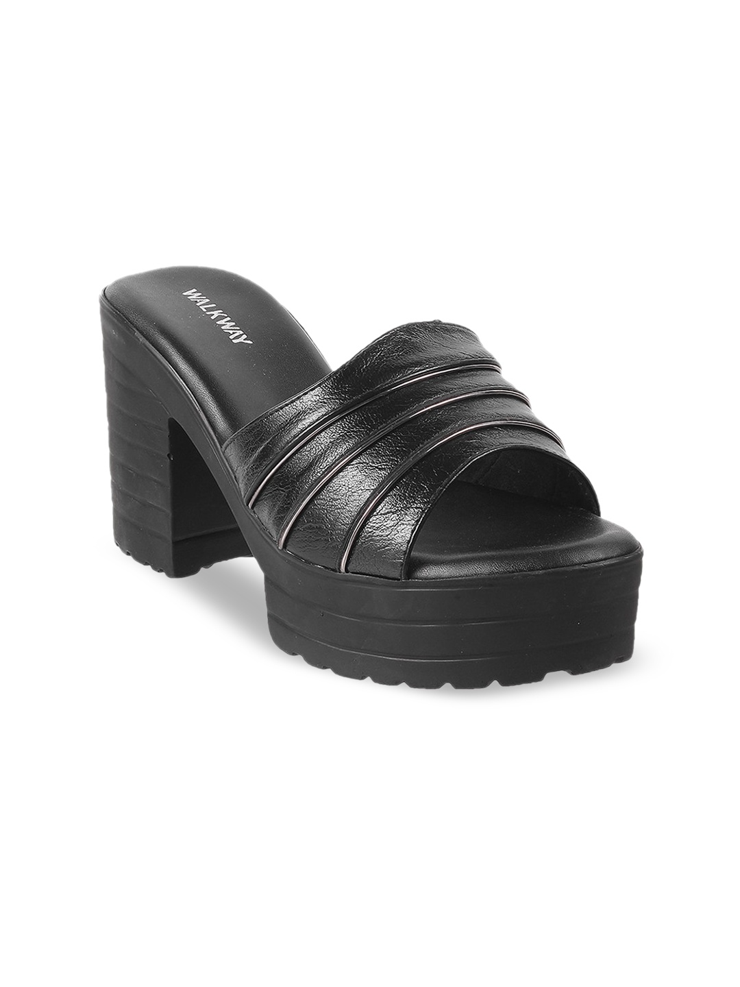 

WALKWAY by Metro Black Textured Platform Mules