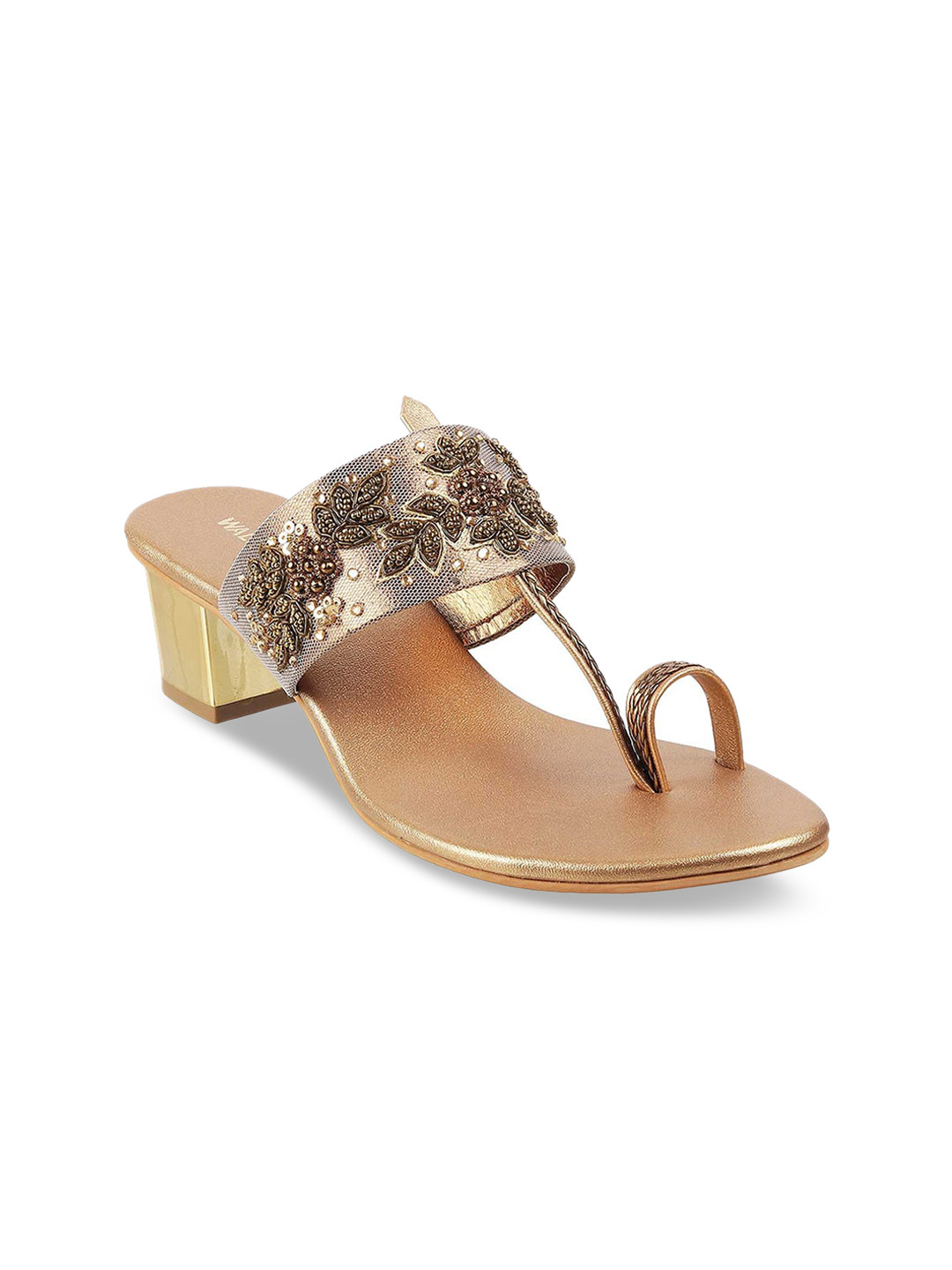 

WALKWAY by Metro Gold-Toned Embellished Block Sandals
