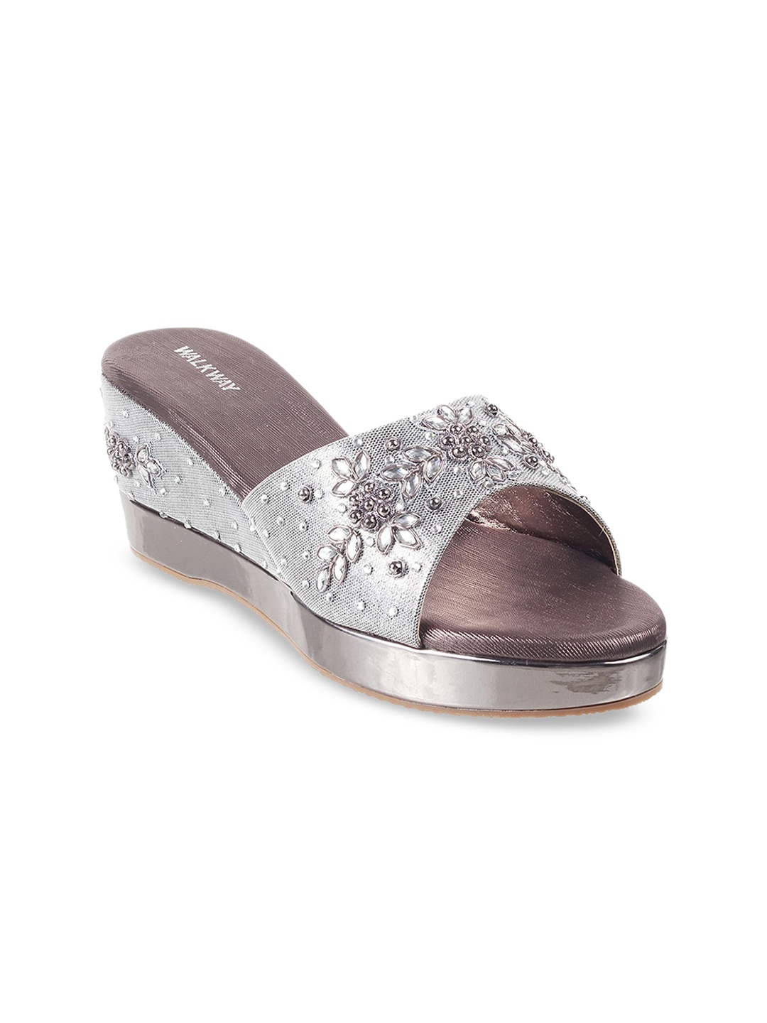 

WALKWAY by Metro Grey Embellished Wedge Mules