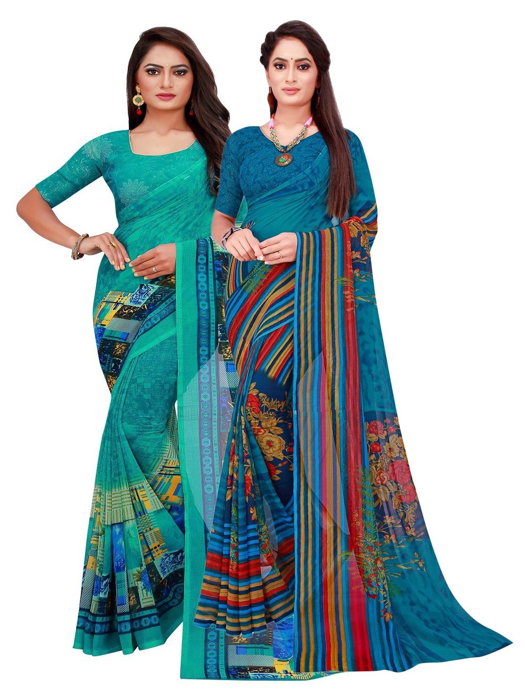 

SAADHVI Women Turquoise Blue Sarees