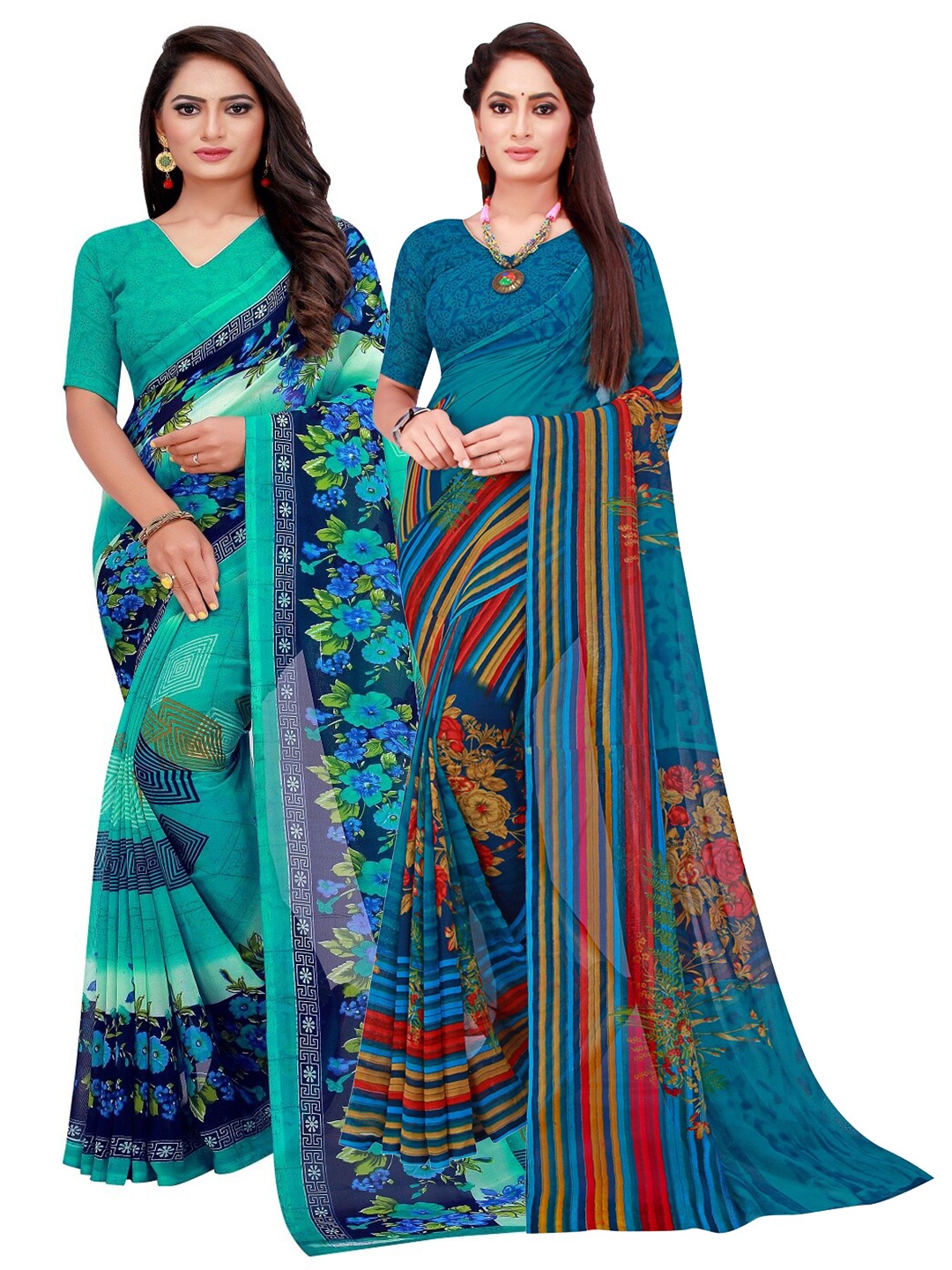 

SAADHVI Women Turquoise Blue Sarees