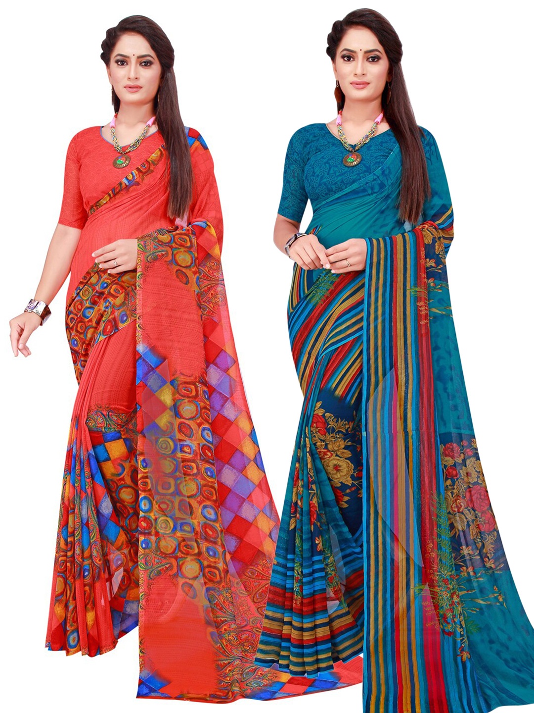 

SAADHVI Women Turquoise Blue Sarees