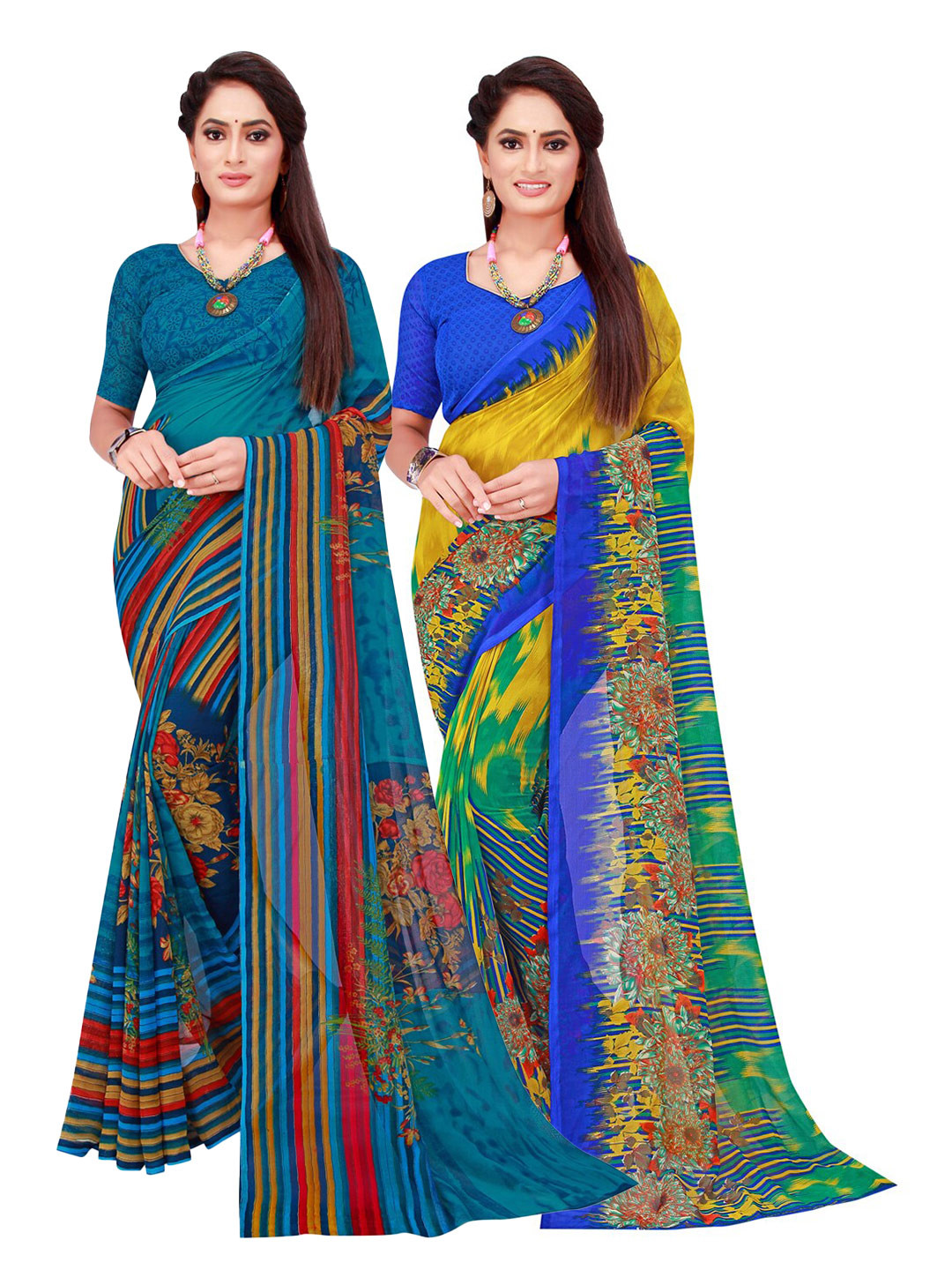 

SAADHVI Women Turquoise Blue Sarees