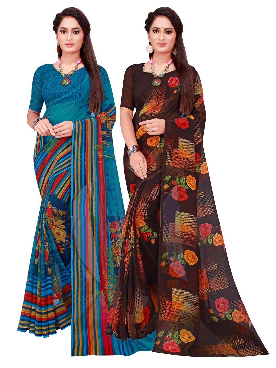 

SAADHVI Women Turquoise Blue Sarees