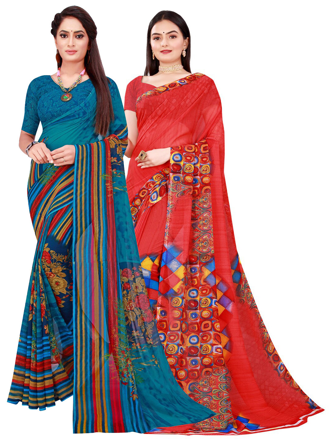 

SAADHVI Women Red Sarees