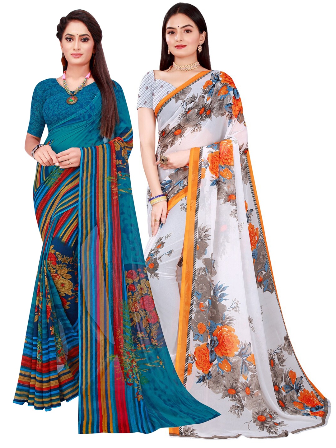 

SAADHVI Women Turquoise Blue Sarees