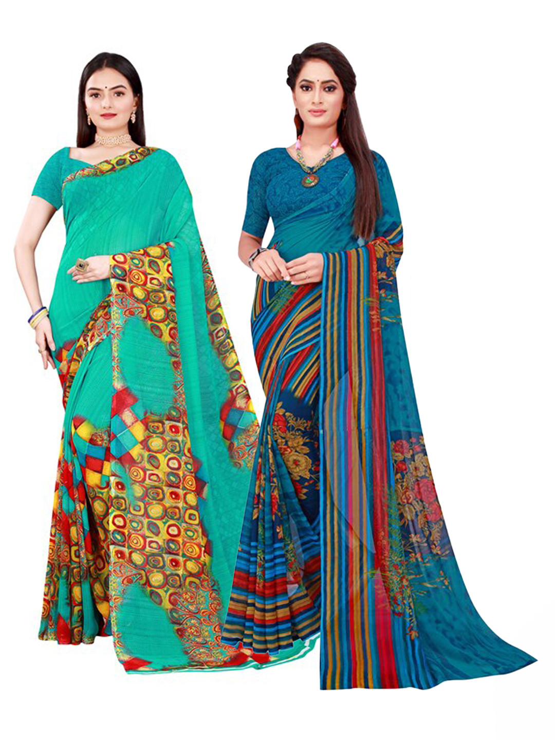 

SAADHVI Women Turquoise Blue Sarees
