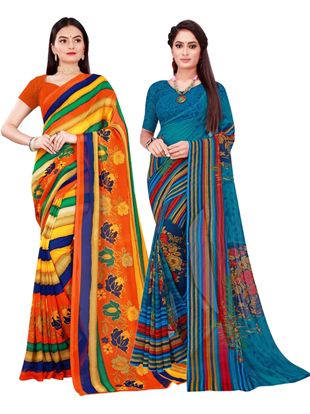 

SAADHVI Women Multi Sarees, Orange