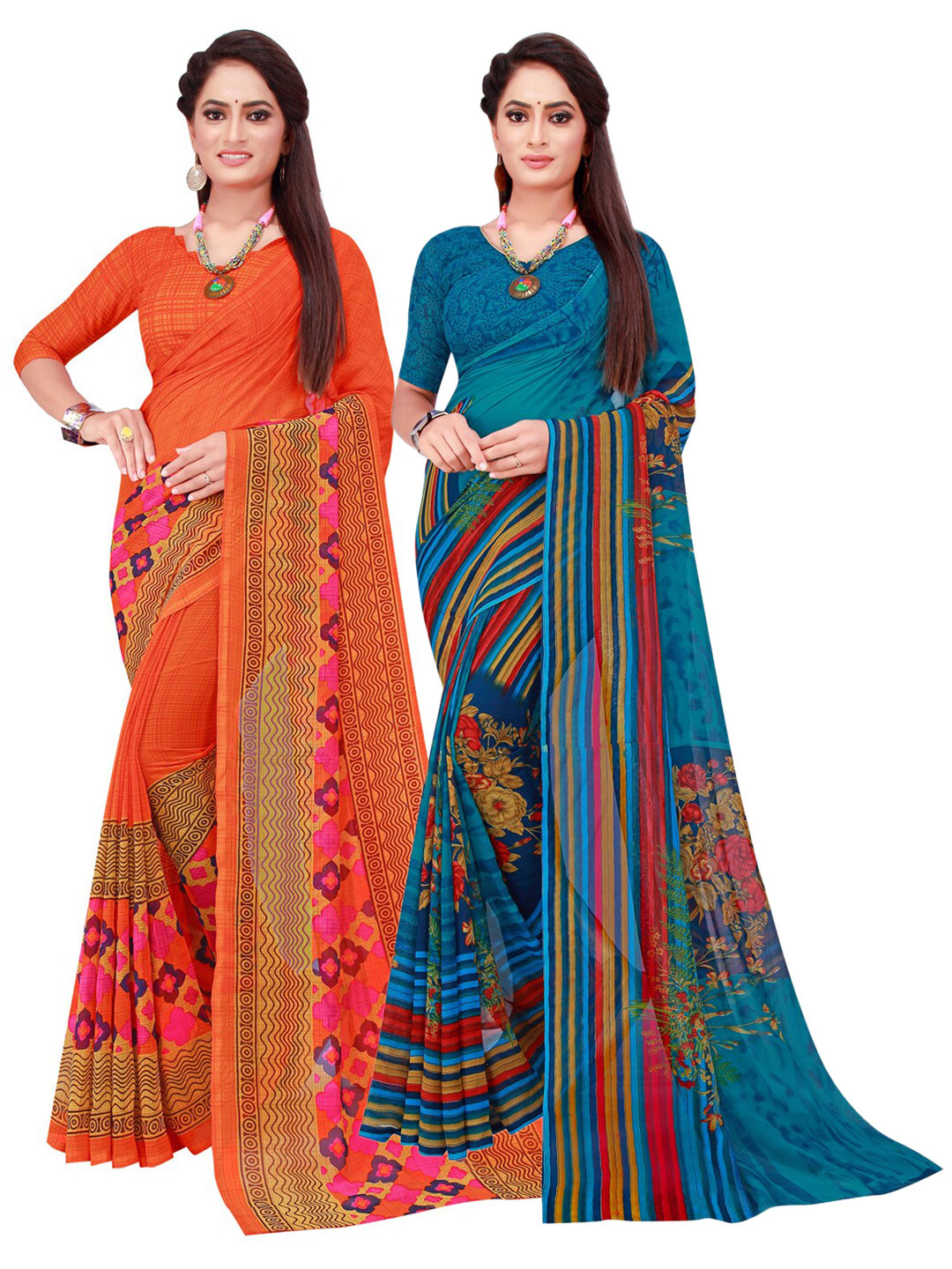 

SAADHVI Women Red Sarees