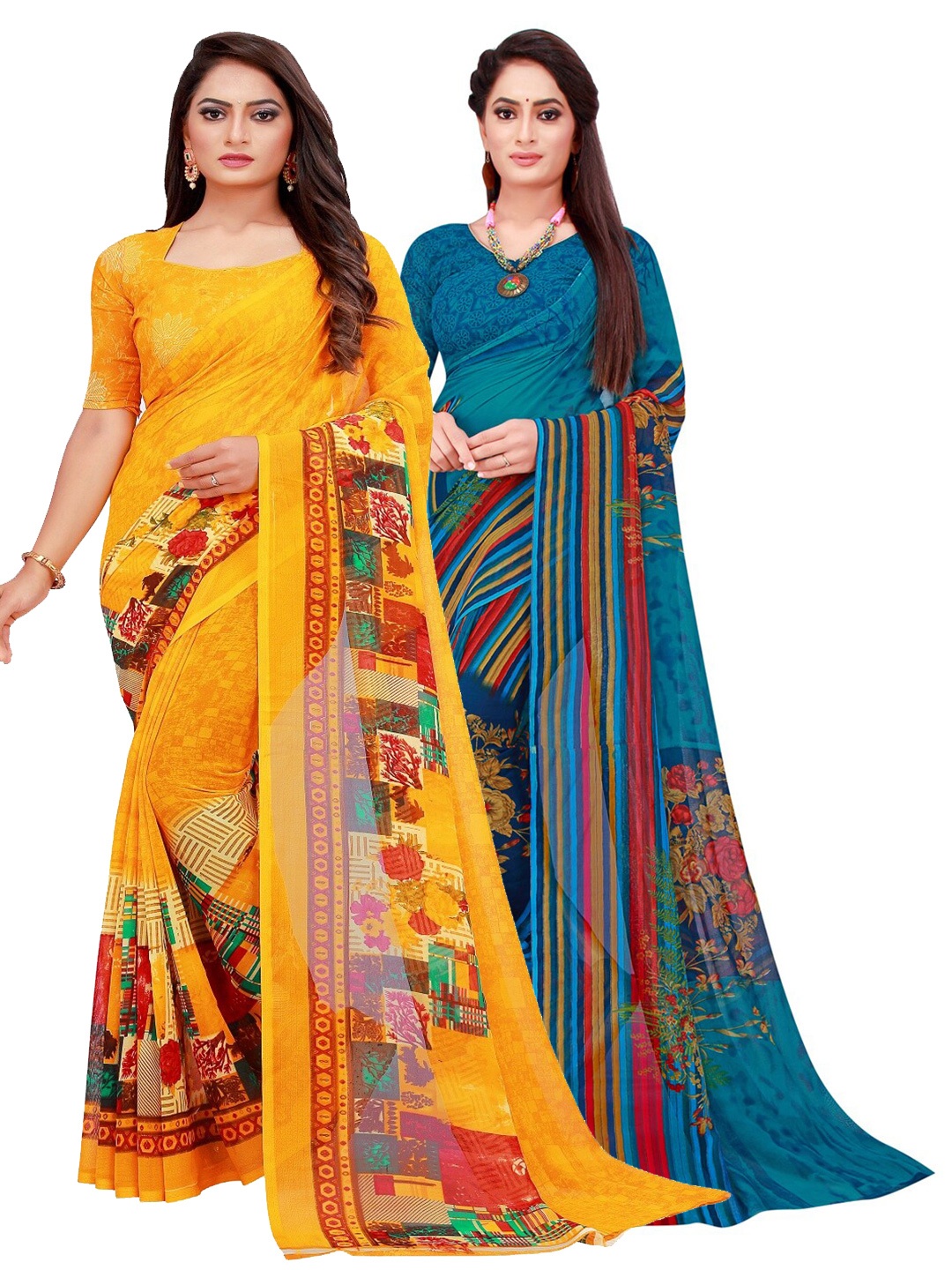 

SAADHVI Women Turquoise Blue Sarees
