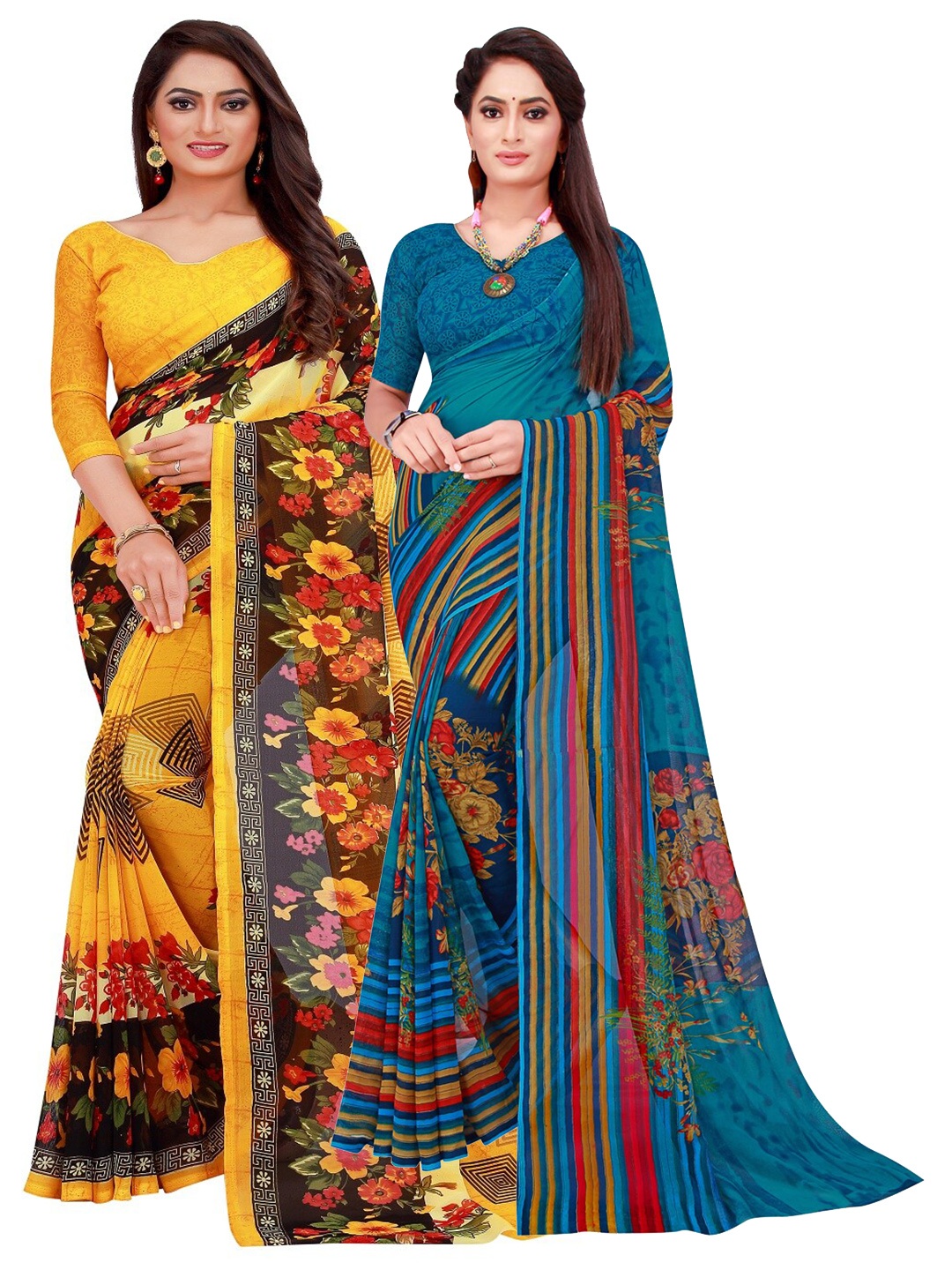

SAADHVI Women Yellow Sarees