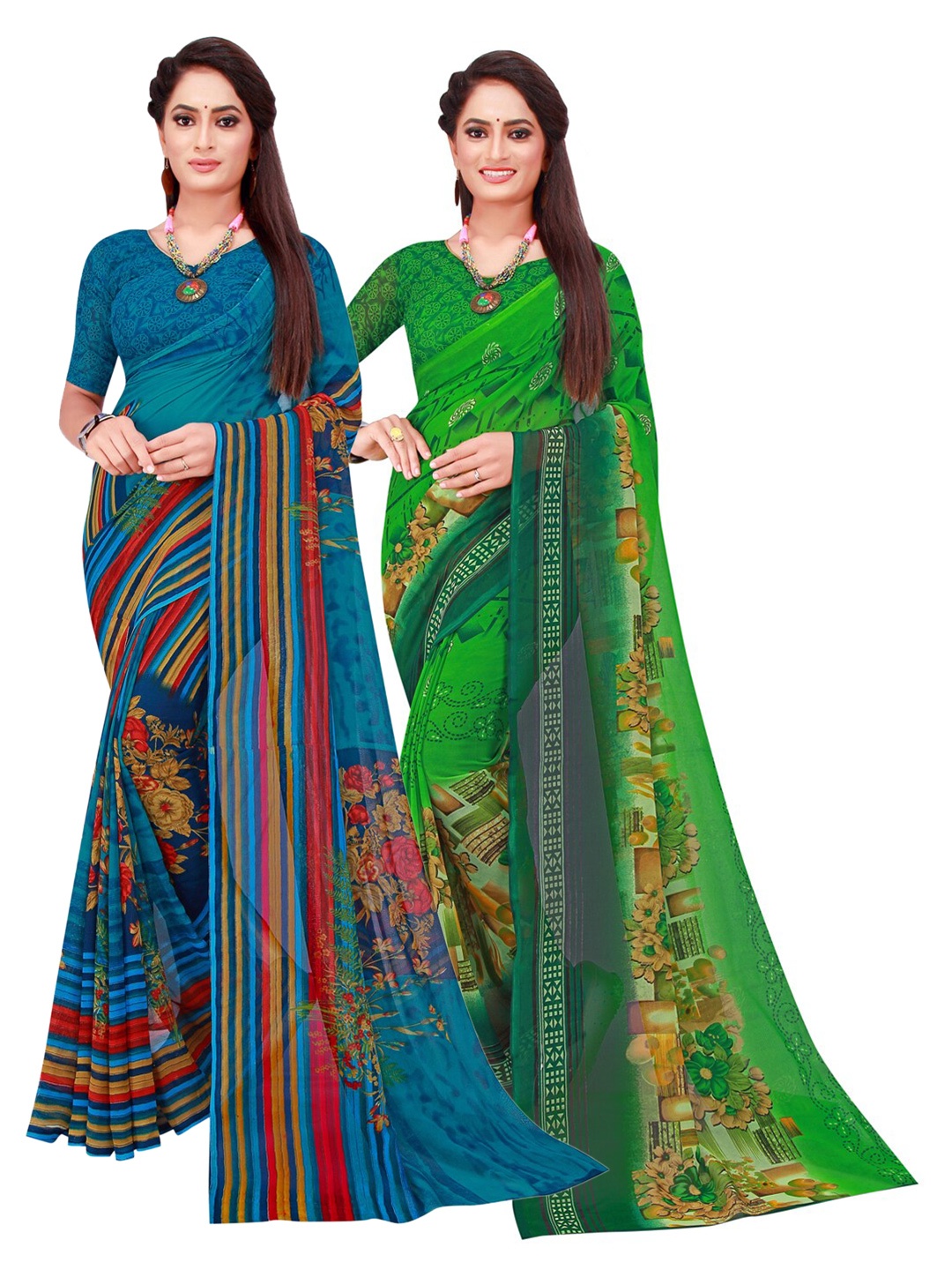 

SAADHVI Women Turquoise Blue Sarees