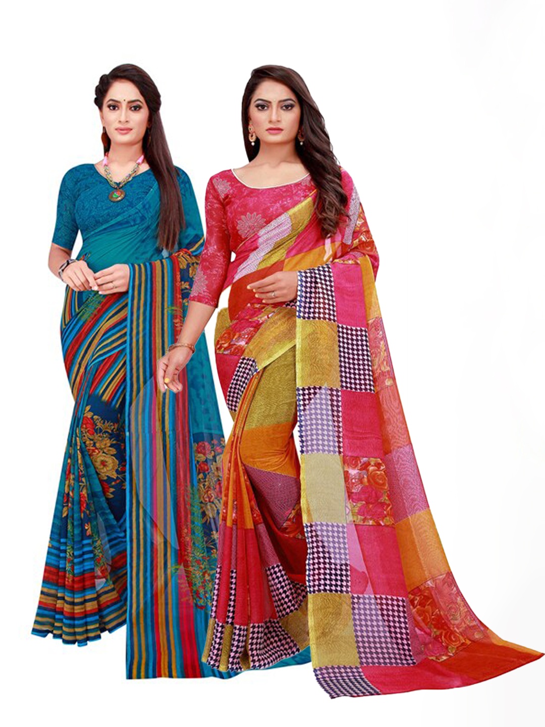 

SAADHVI Women Red Sarees