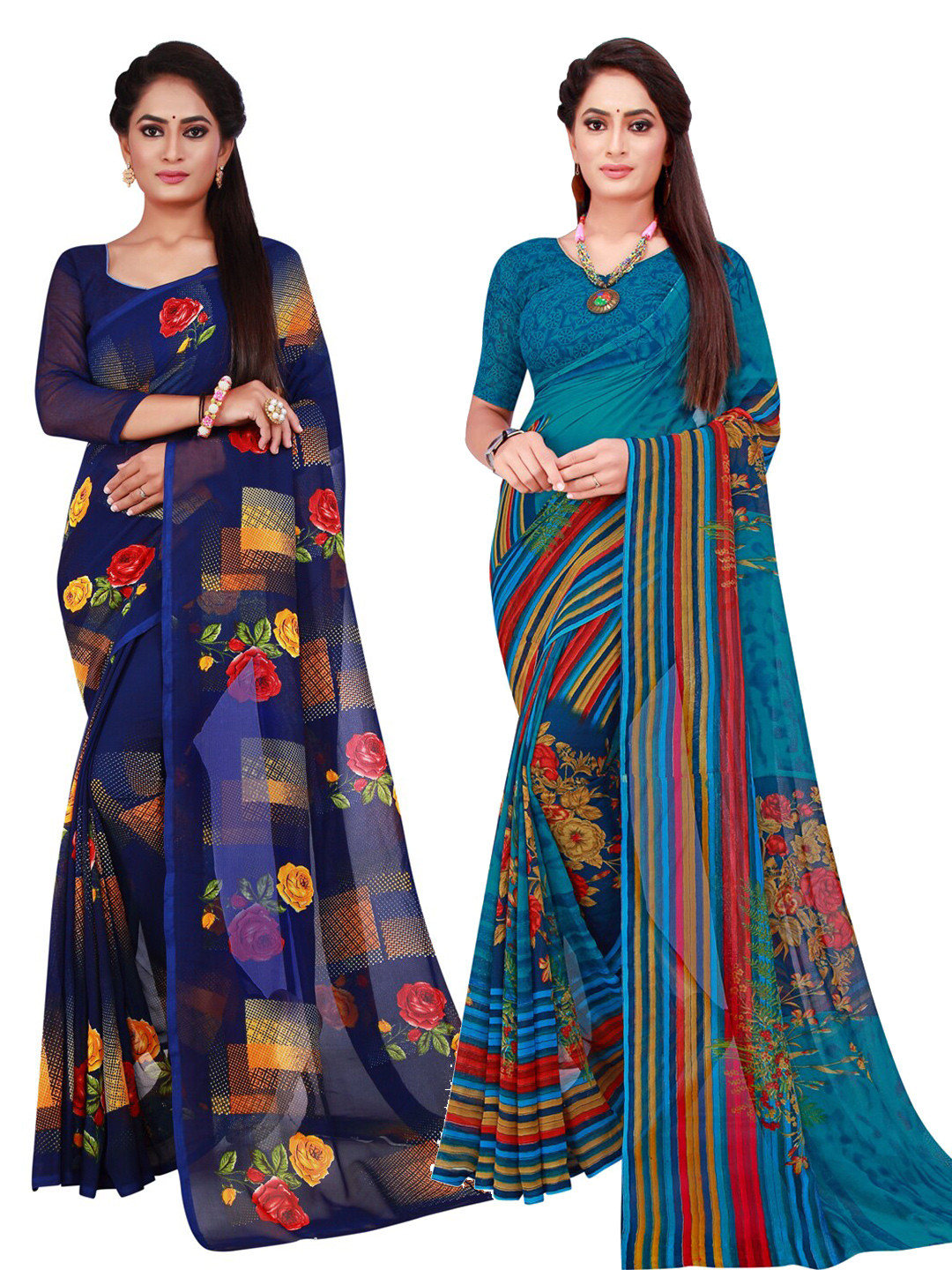 

SAADHVI Women Turquoise Blue Sarees