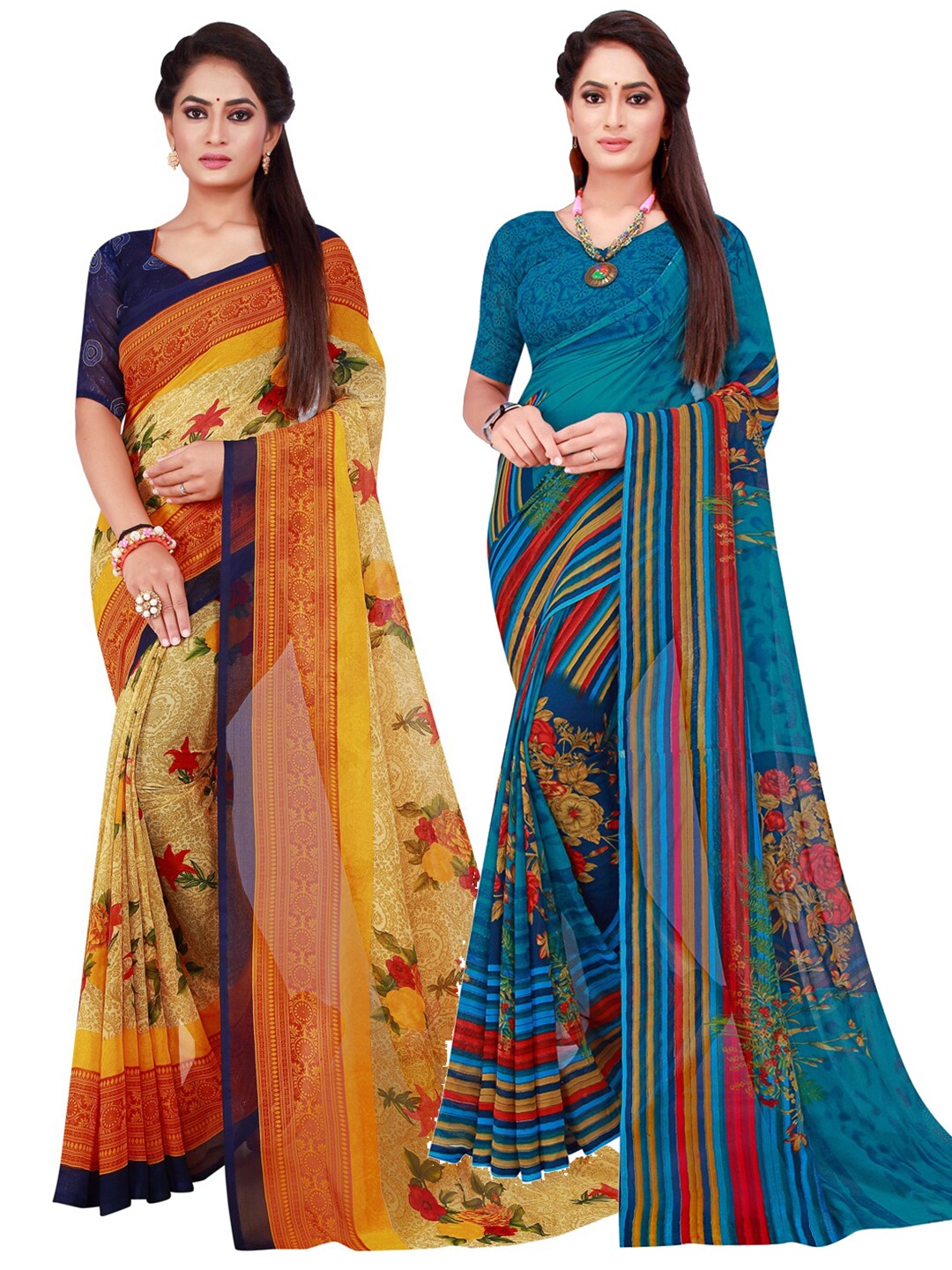 

SAADHVI Women Turquoise Blue Sarees
