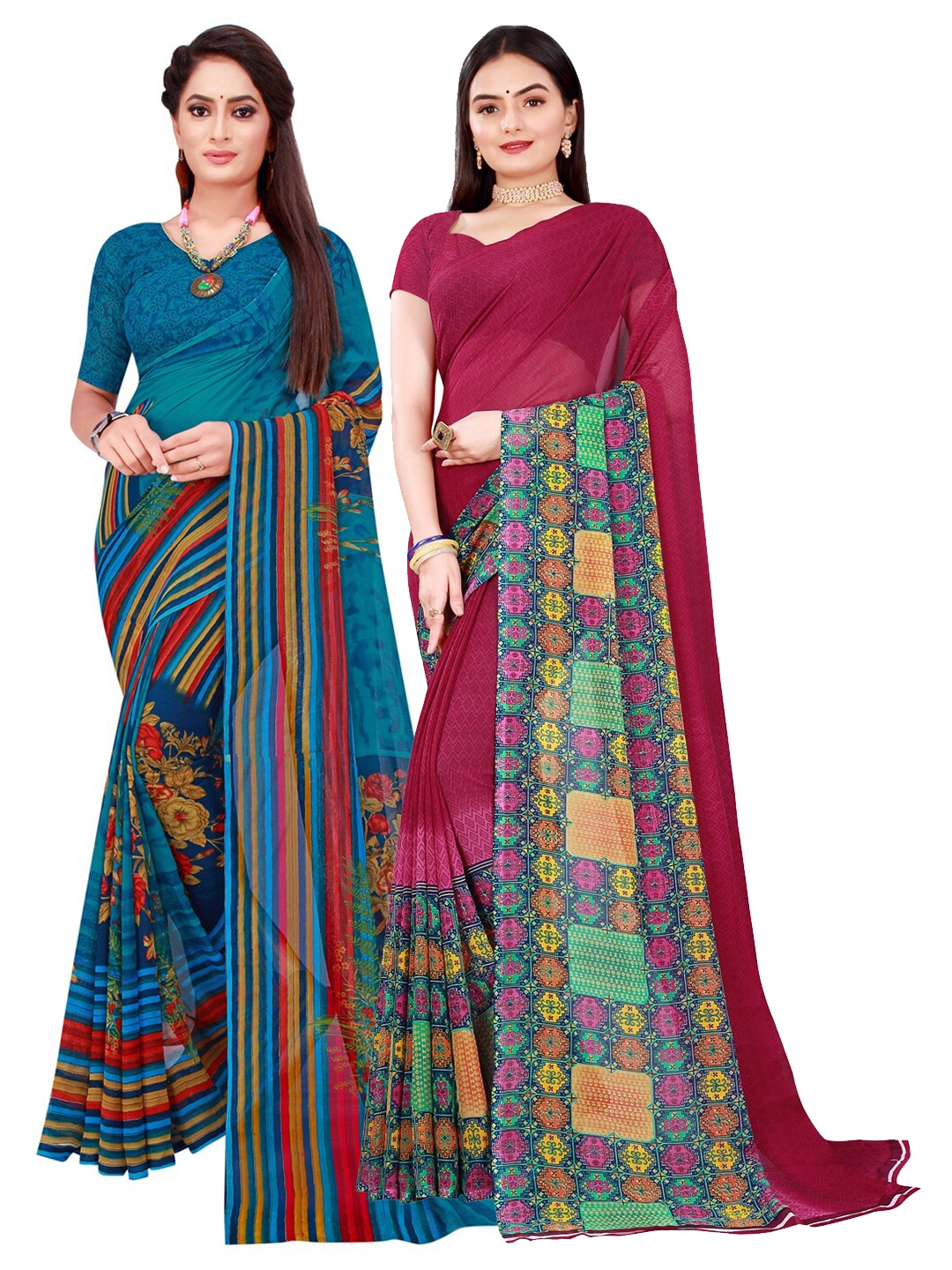 

SAADHVI Women Turquoise Blue Sarees