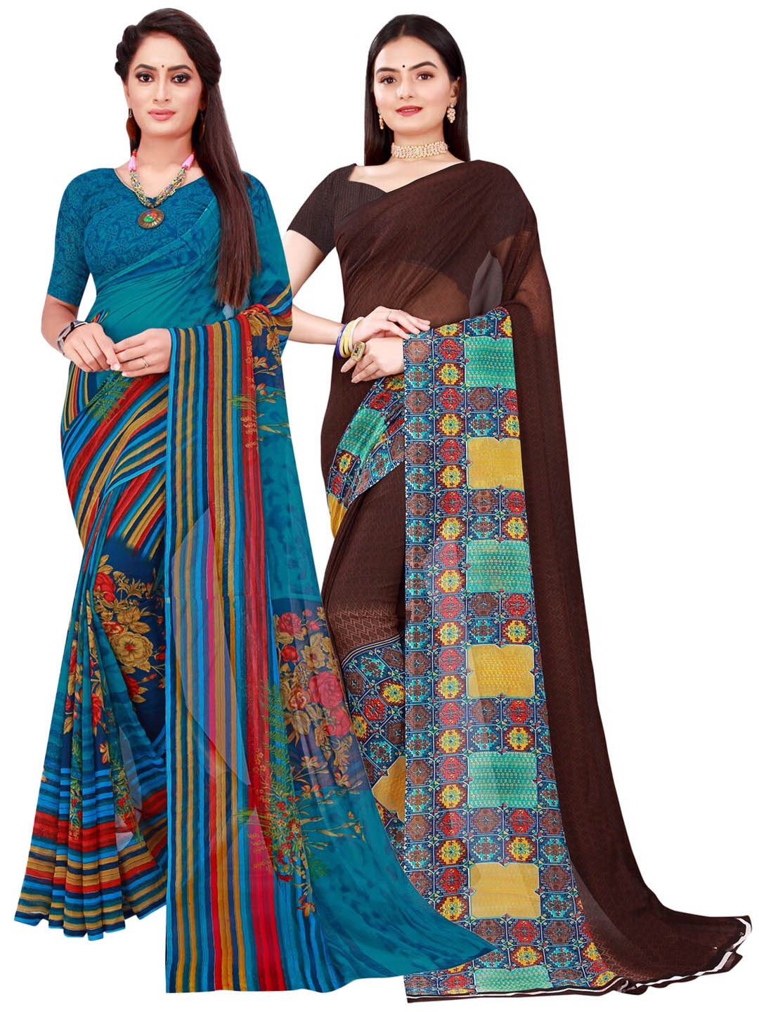 

SAADHVI Women Brown Sarees