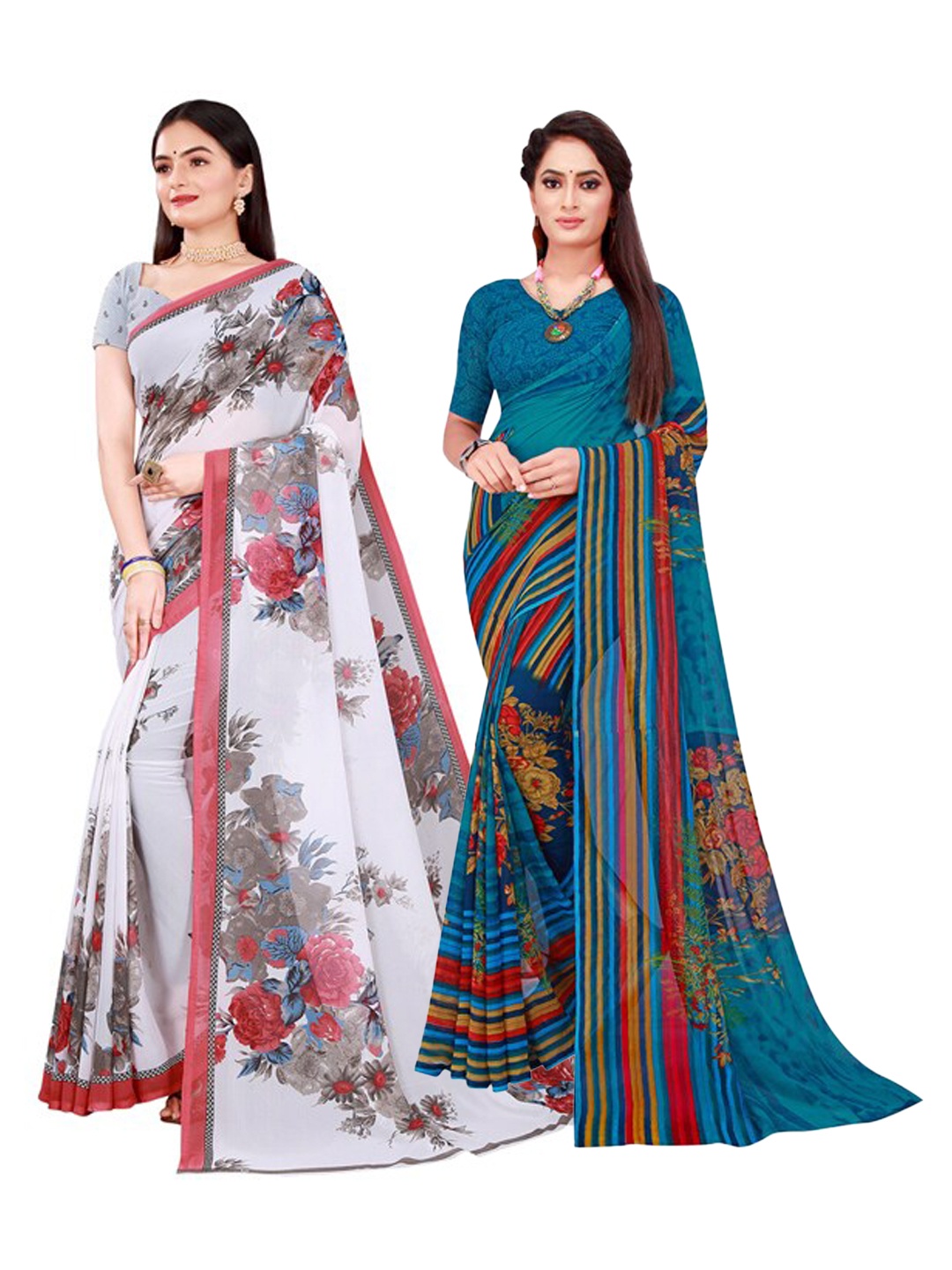 

SAADHVI Women Turquoise Blue Sarees