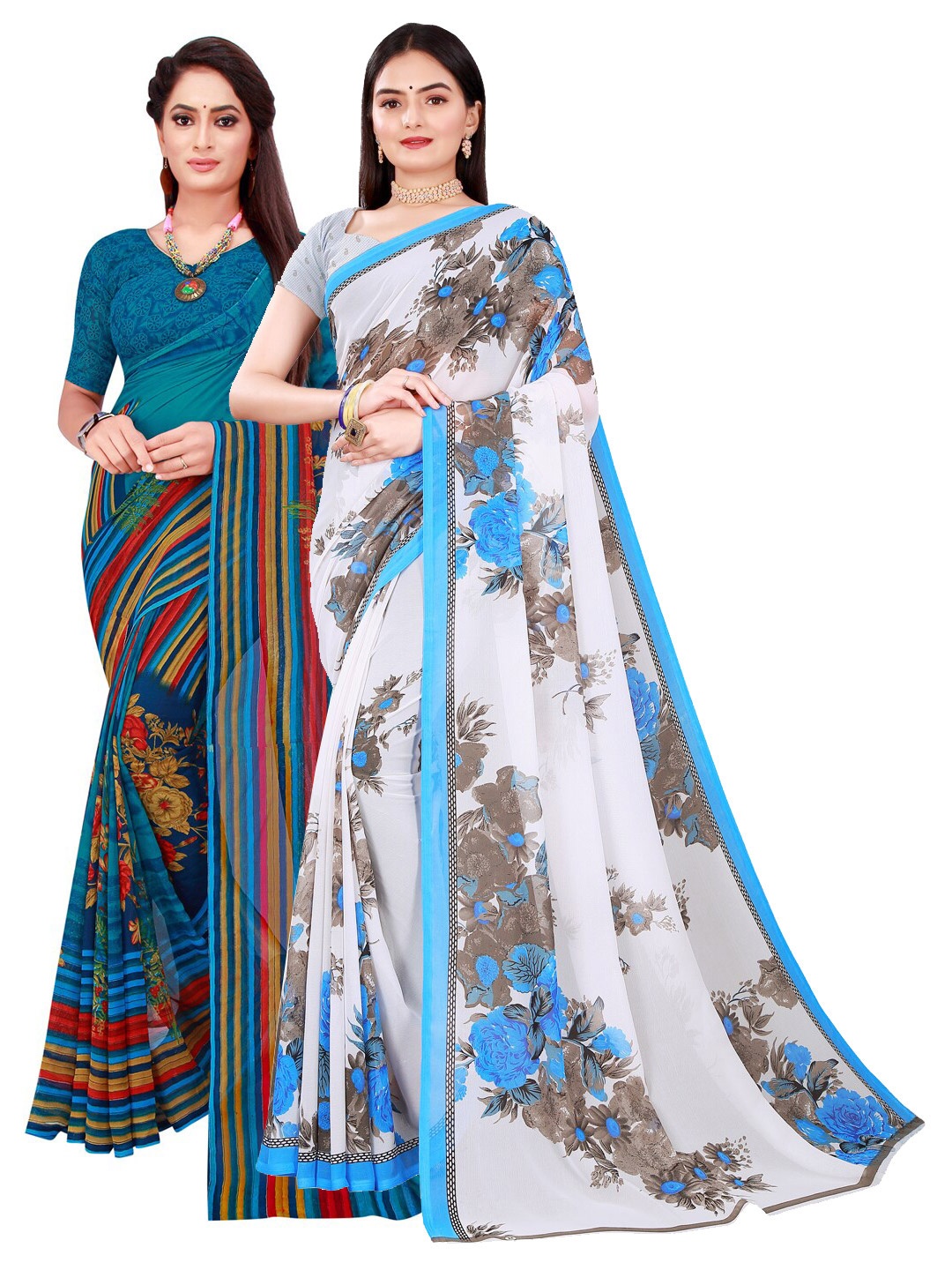 

SAADHVI Women Turquoise Blue Sarees