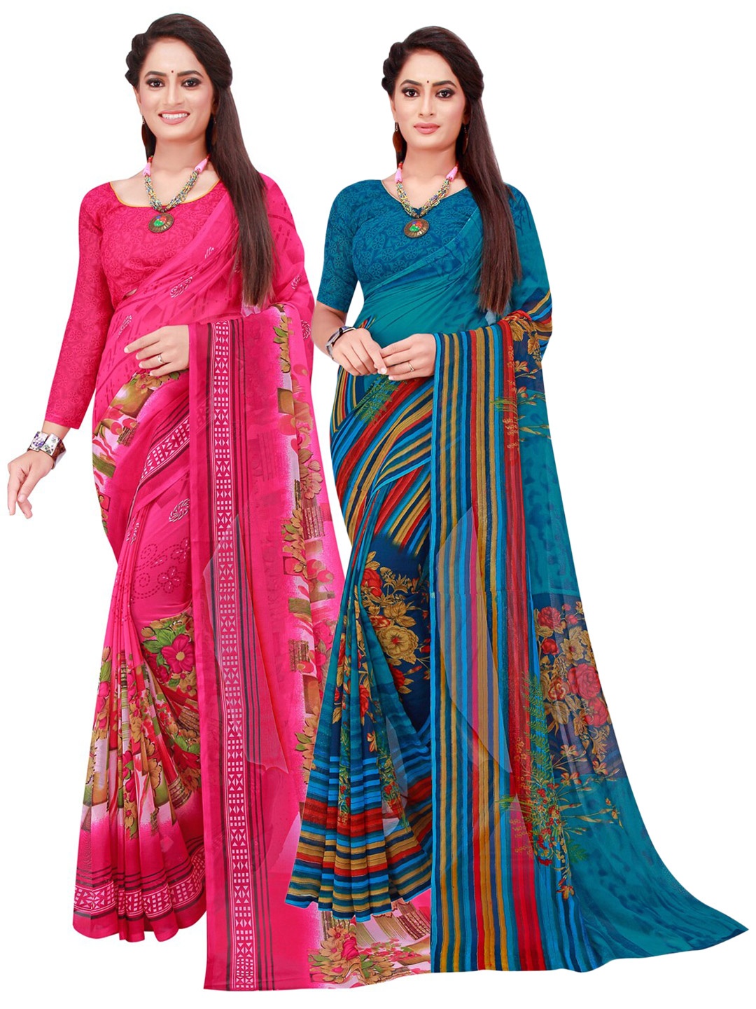 

SAADHVI Women Turquoise Blue Sarees