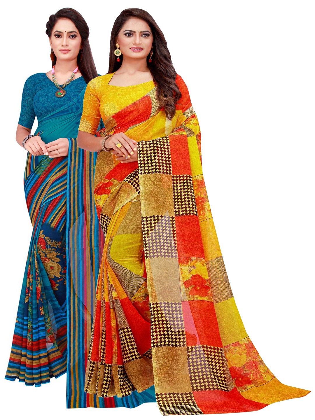 

SAADHVI Women Turquoise Blue Sarees