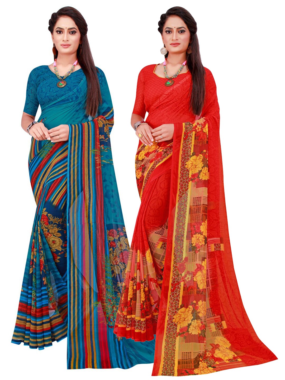 

SAADHVI Women Turquoise Blue Sarees