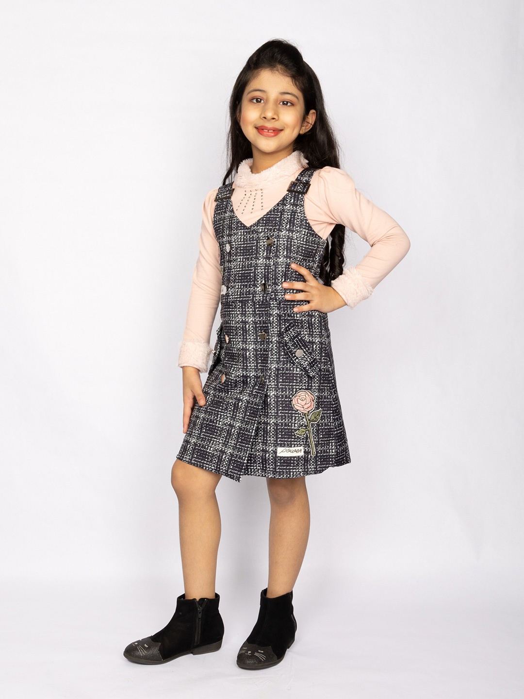

Peppermint Black Checked Satin A-Line Dress