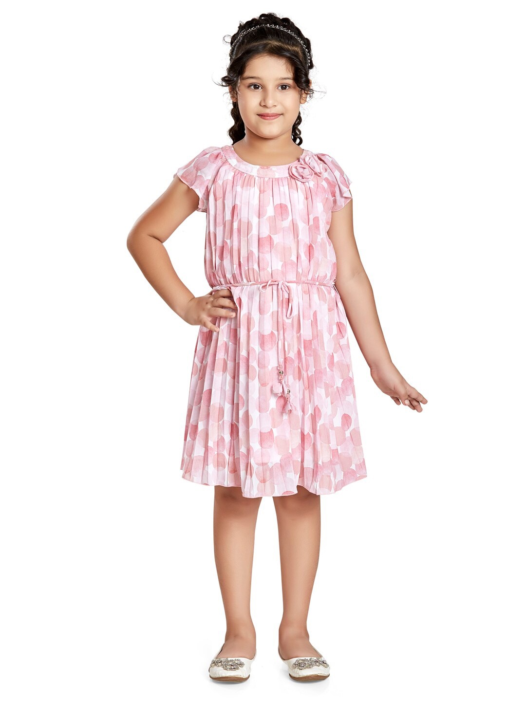 

Peppermint Pink Floral Chiffon A-Line Dress