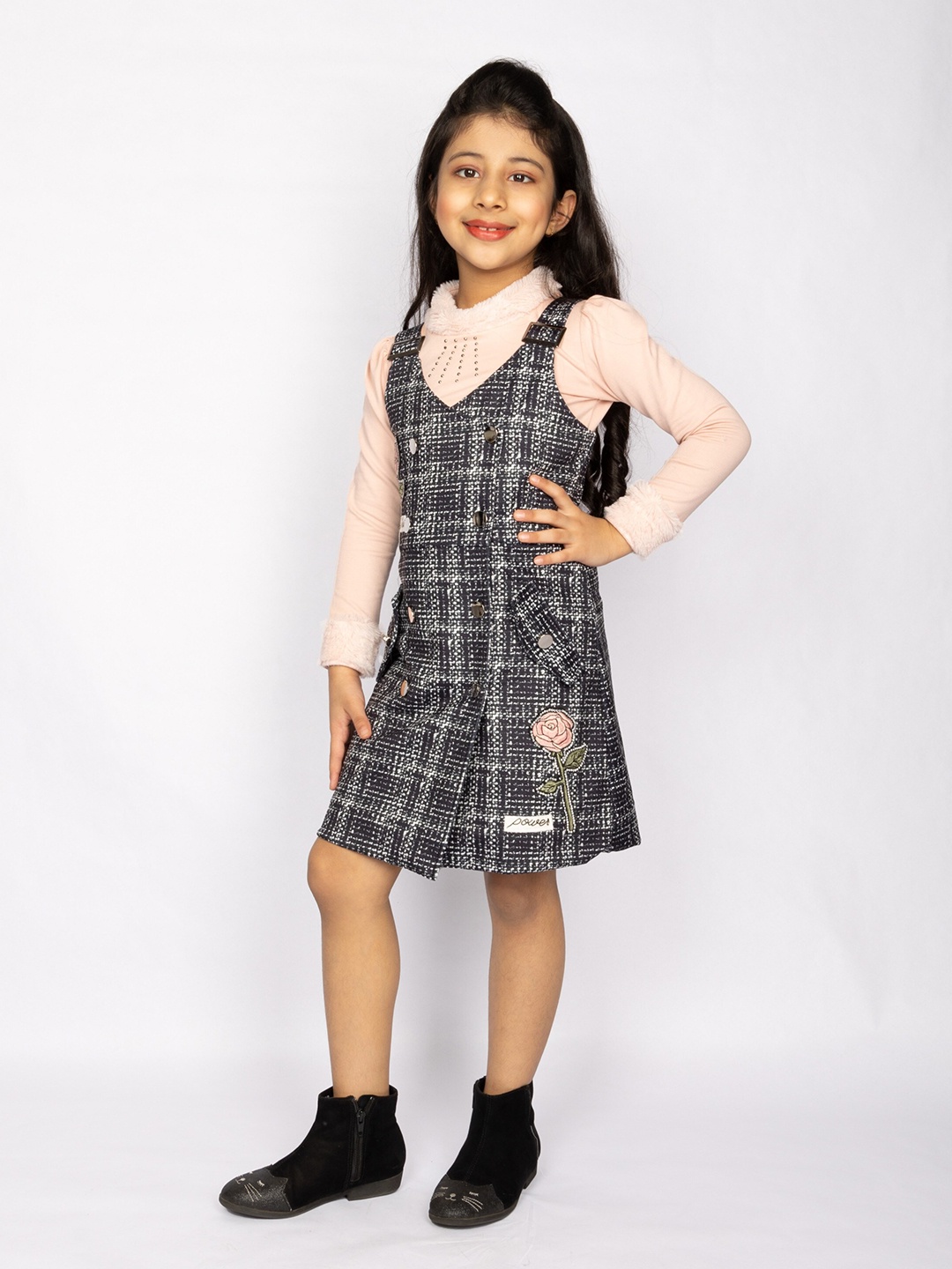 

Peppermint Black Checked Satin A-Line Dress