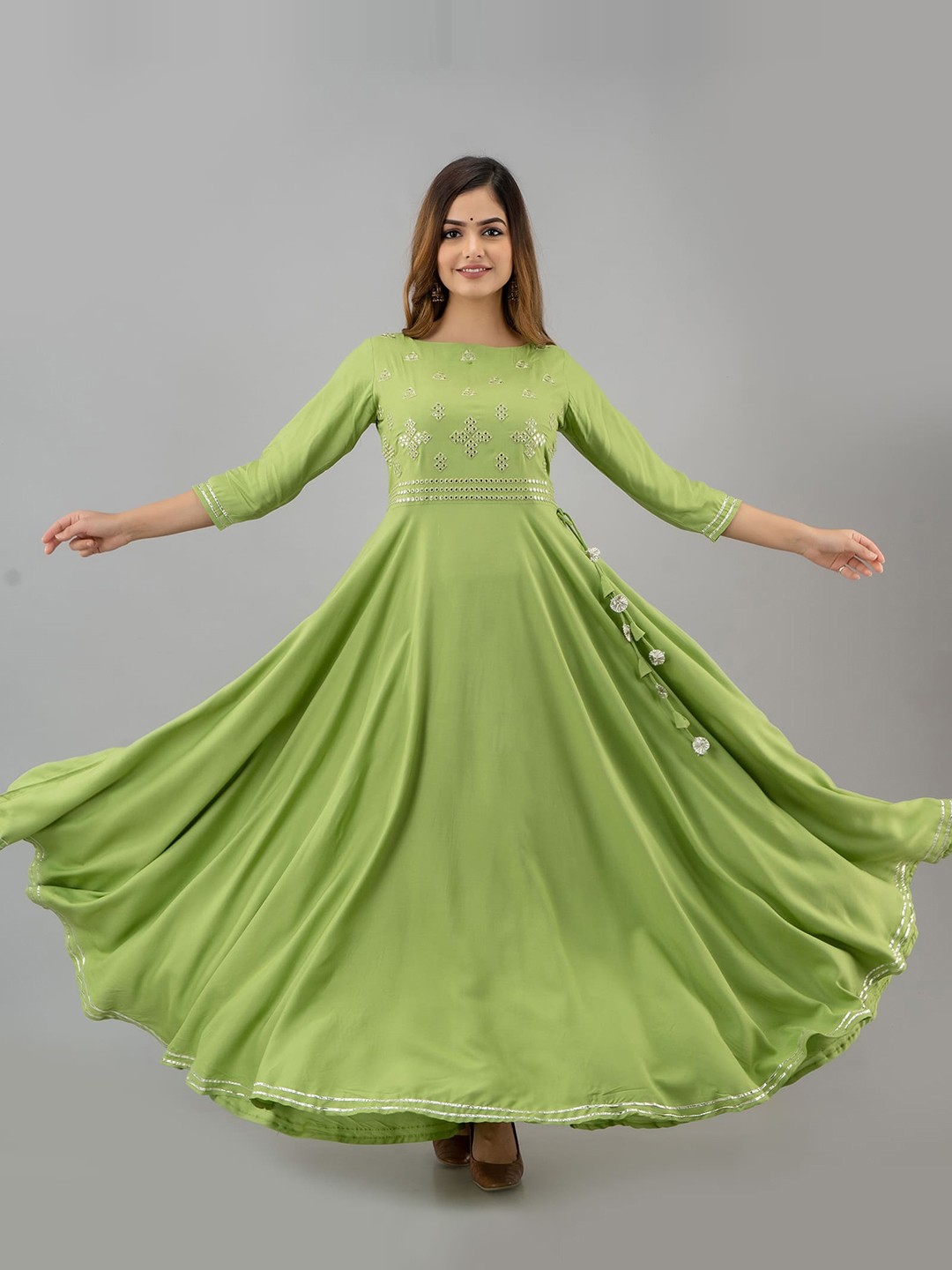 

KIMAYRA Women Green Yoke Design Flared Sleeves Anarkali Kurta