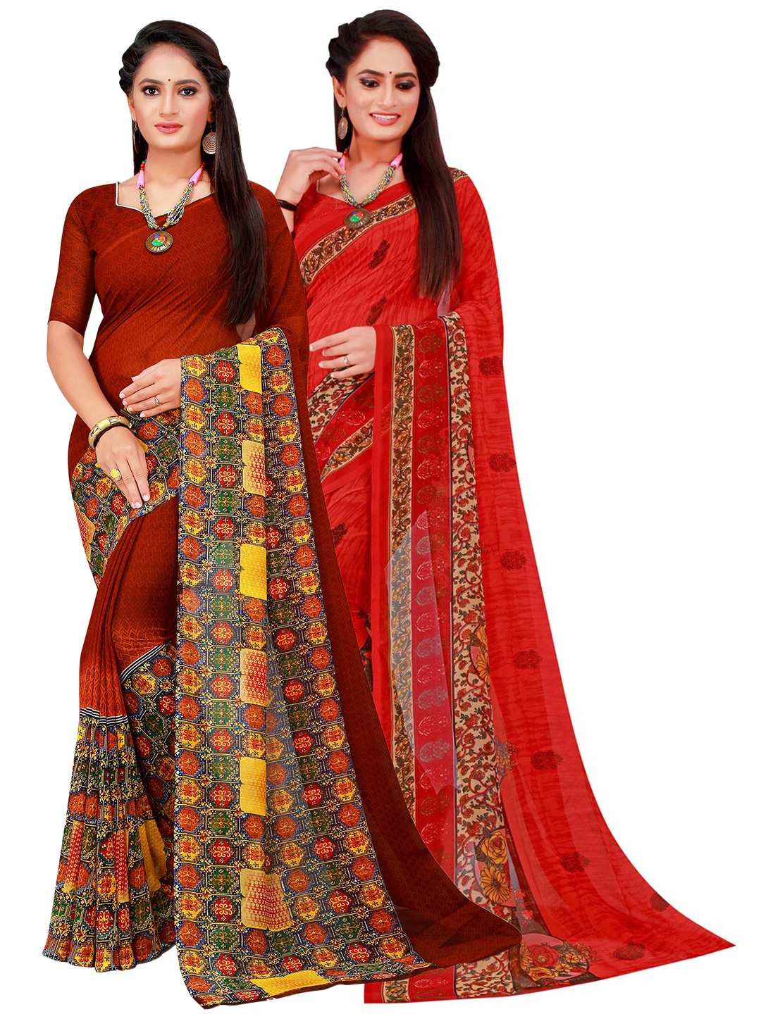 

KALINI Women Brown Sarees