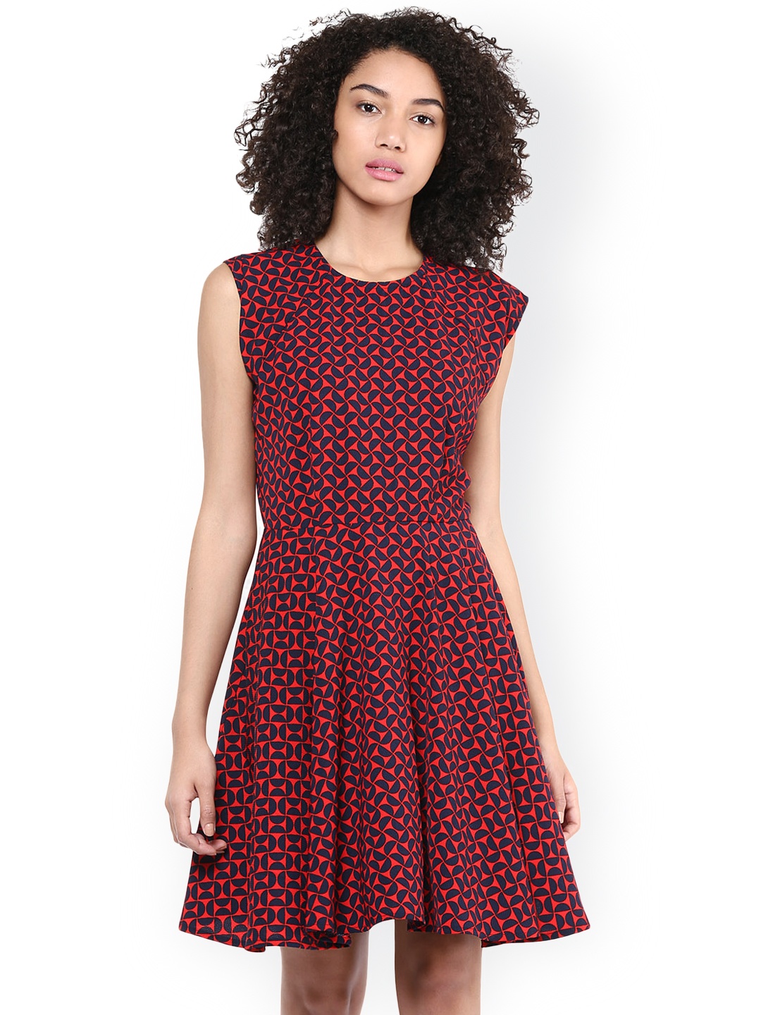 

Harpa Red & Navy Printed A-Line Dress