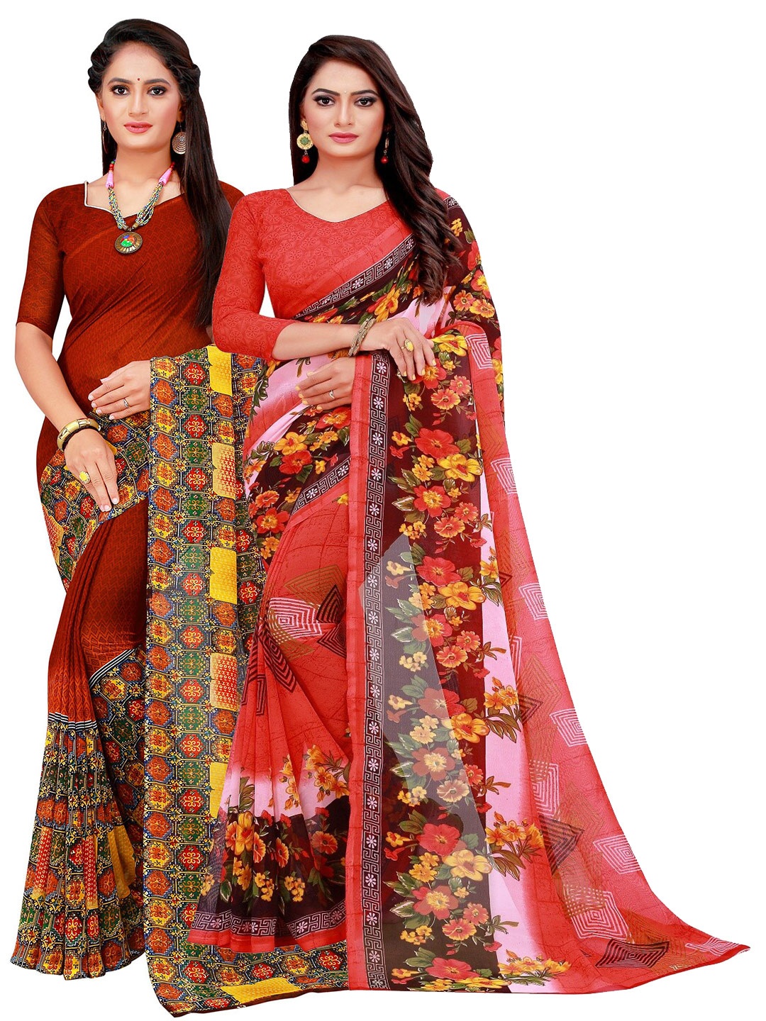 

KALINI Women Brown Sarees