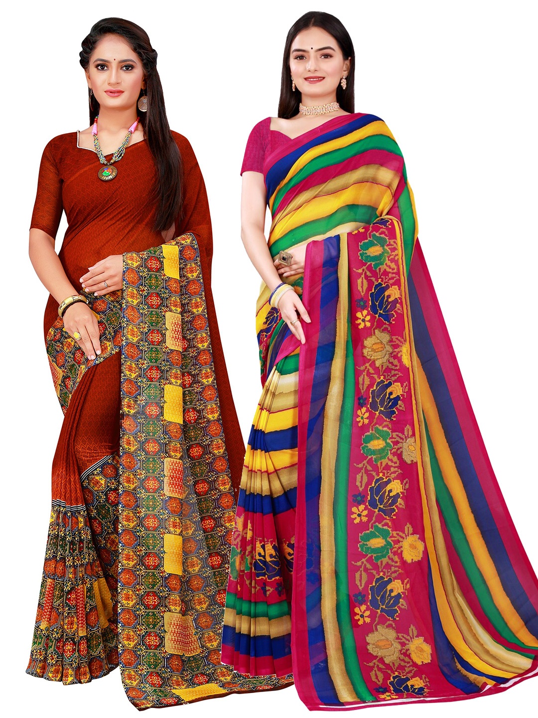 

KALINI Women Multi Sarees, Maroon