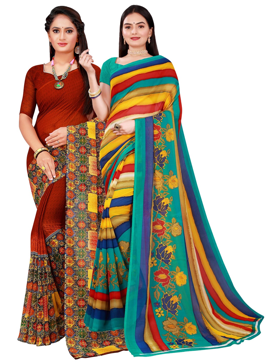 

KALINI Women Multi Sarees, Maroon