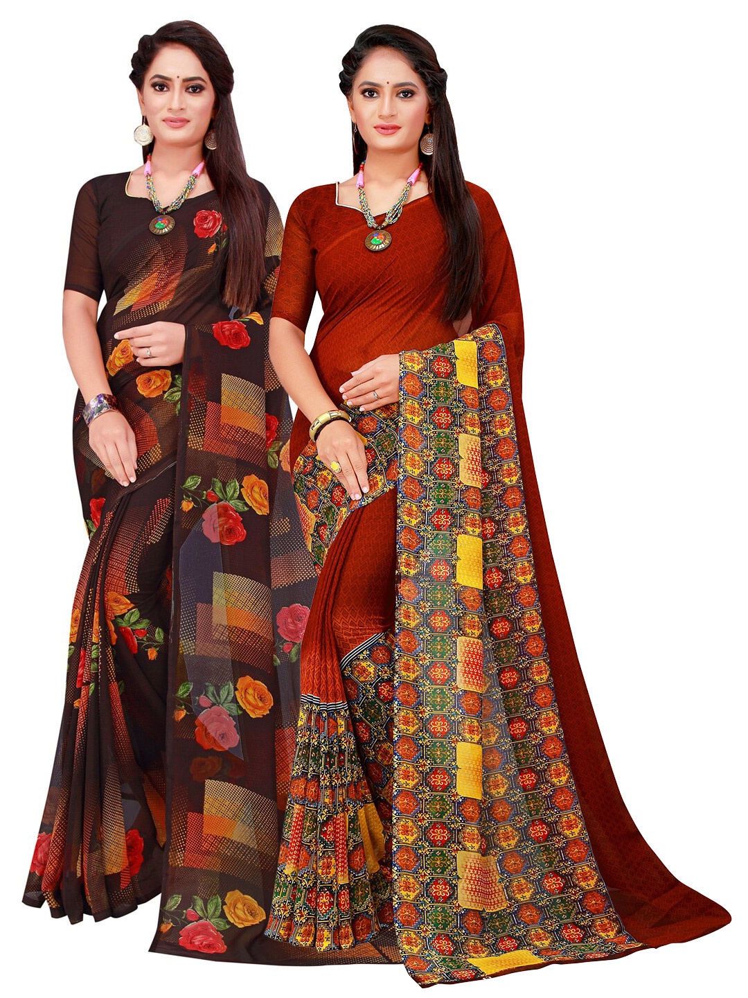 

KALINI Women Brown Sarees