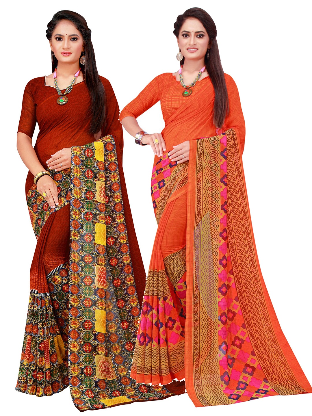 

KALINI Women Orange Sarees