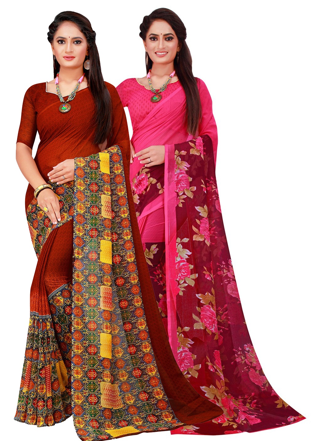 

KALINI Women Brown Sarees