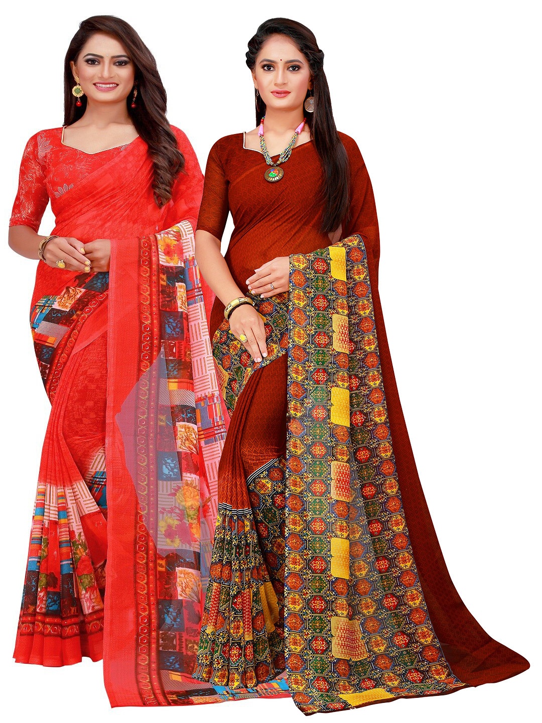 

KALINI Women Brown Sarees