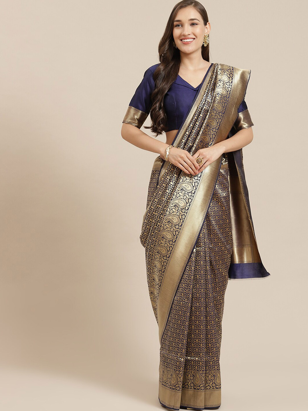 

SHAVYA Women Navy Blue Sarees